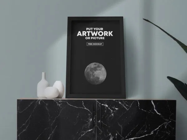 Picture Frame Leaning Against the Wall on Marble Mockup 1