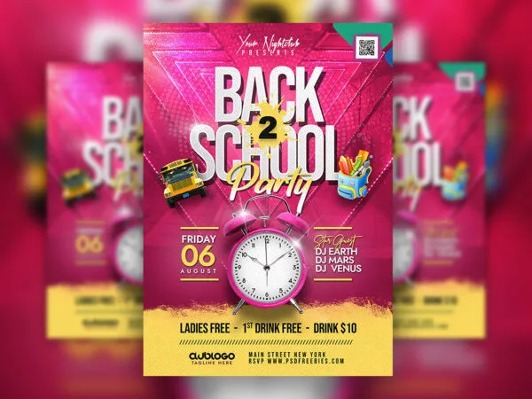 Pink Back To School Party Flyer Template 1