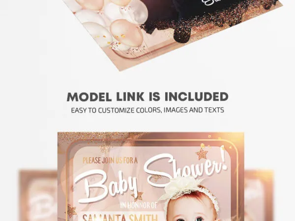 Pink Balloons Baby Shower Invitation Flyer Template 1