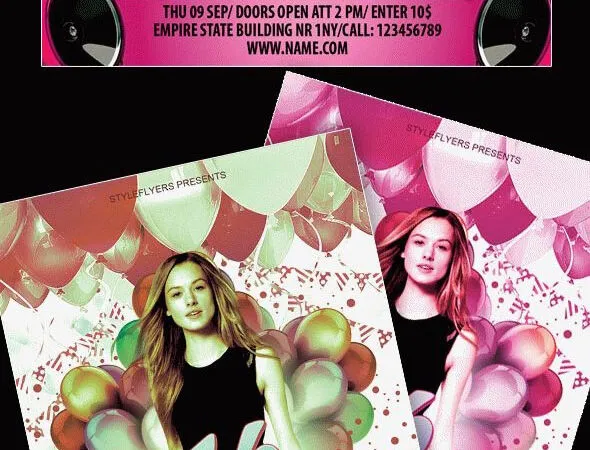 Pink Dotted Birthday Party Flyer Template 1