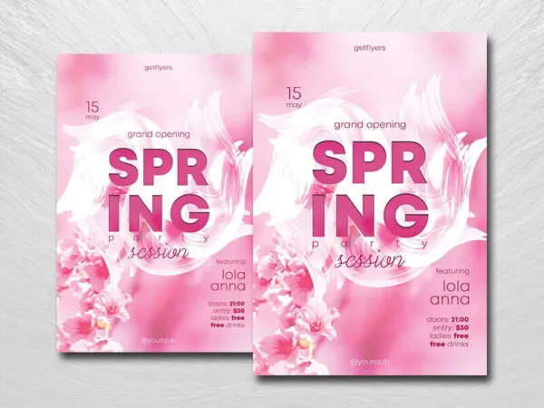 Pink Floral Spring Party Flyer Template 1