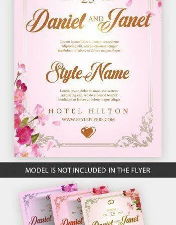 Pink Floral Typographical Wedding Party Invitation Flyer Template 1