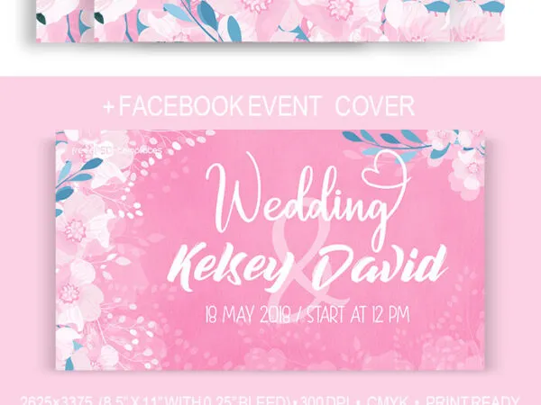 Pink Floral Wedding Flyer and Facebook Cover Templates 1
