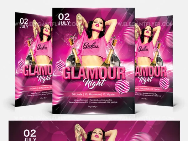 Pink Futuristic Party Flyer and Facebook Cover Template 1