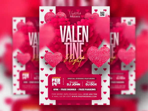 Pink Heart Valentines Night Flyer Template 1
