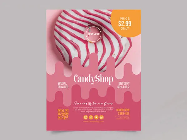 Pink Illustrated Candy Shop Flyer Template 1