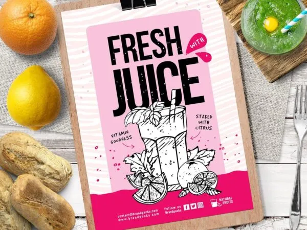 Pink Illustrated Juice Bar Flyer Template Along with 2 DL Rack Cards 1