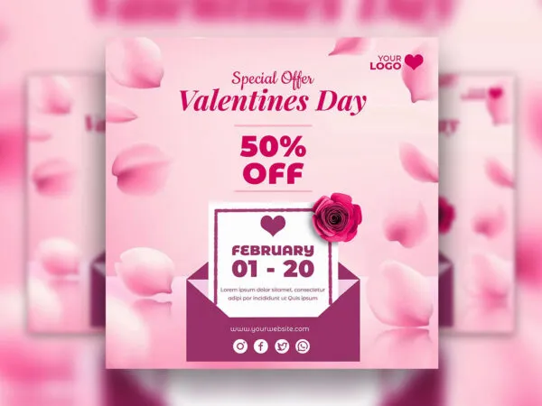 Pink Lovely Valentines Day Flyer Instagram Post Template 1