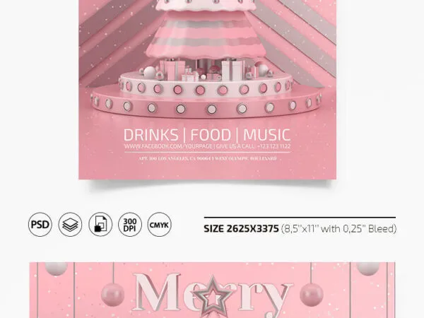 Pink Modern Christmas Party Flyer and Facebook Template 1