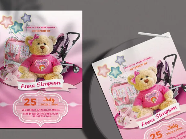 Pink Modern Girl Baby Shower Flyer Template 1
