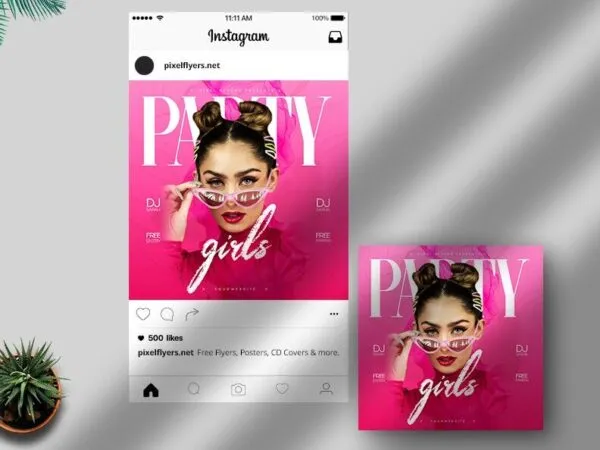 Pink Modern Girls Night Party Instagram Banner Template 1