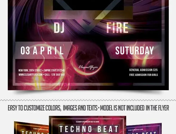 Pink Purple Futuristic Techno Party Flyer Along with Facebook Cover Templates 1