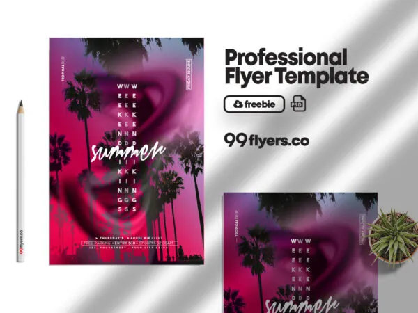 Pink Purple Tropical Summer Party Flyer Template 1
