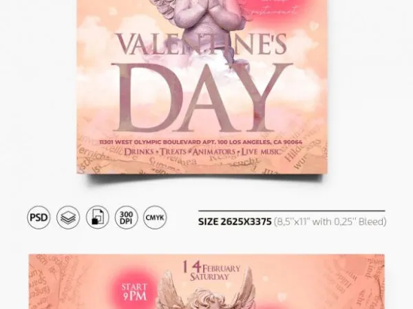 Pink Romantic Soft Valentines Day Party Flyer and Facebook Cover Templates 1