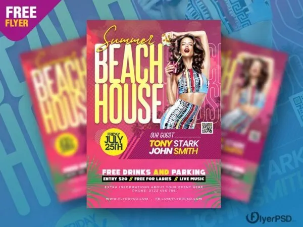 Pink Tropical Summer Party Flyer Template 1