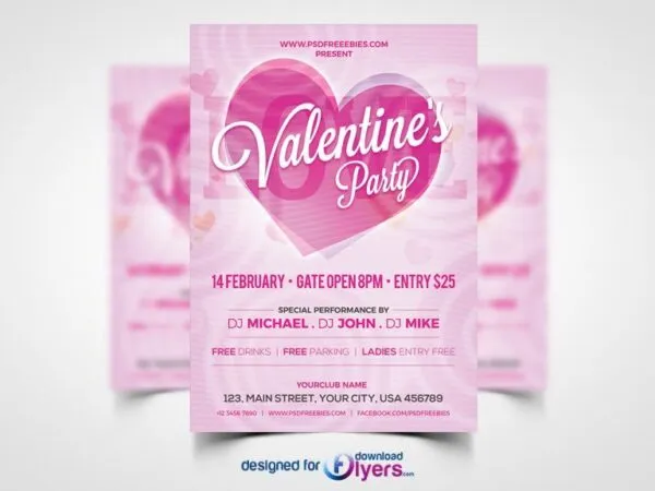 Pink Valentines Day Party Flyer Template 1