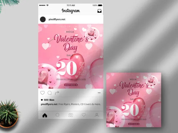 Pink Valentines Day Party Instagram Post Template 1