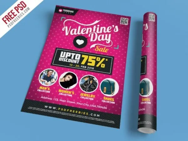 Pink and Black Valentines Day Shopping Sale Flyer Template 1