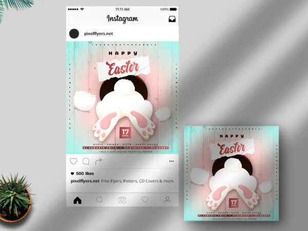 Pink and Blue Happy Easter Flyer Instagram Banner Template 1