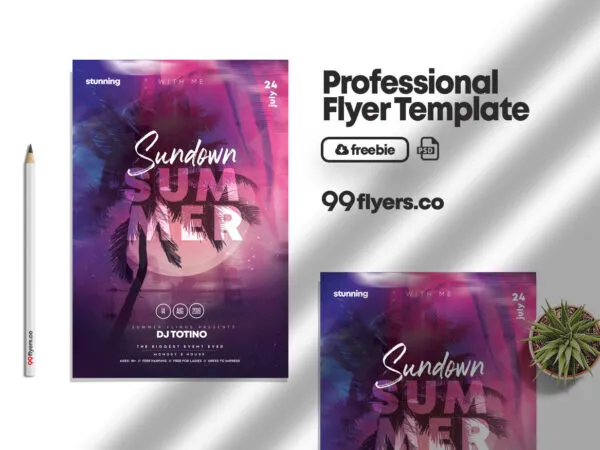 Pink and Blue Tropical Summer Party Flyer Template 1