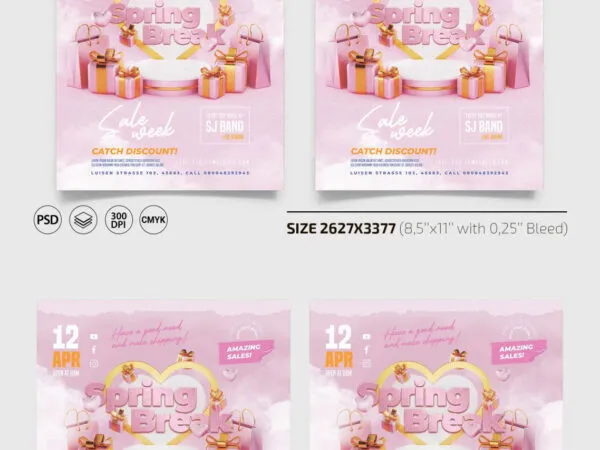 Pink and Gold Spring Break Sale Flyer Instagram Post Template 1