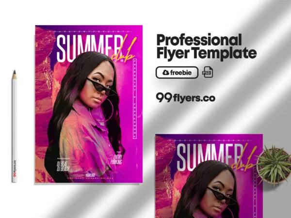 Pink and Purple Club Summer Night Flyer Template 1
