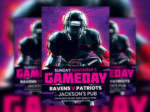 Pink and Purple Football Game Day Flyer Template 1