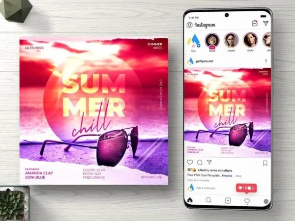 Pink and Purple Summer Event Instagram Flyer Template 1