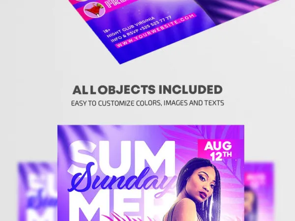 Pink and Purple Summer Party Flyer Template 1