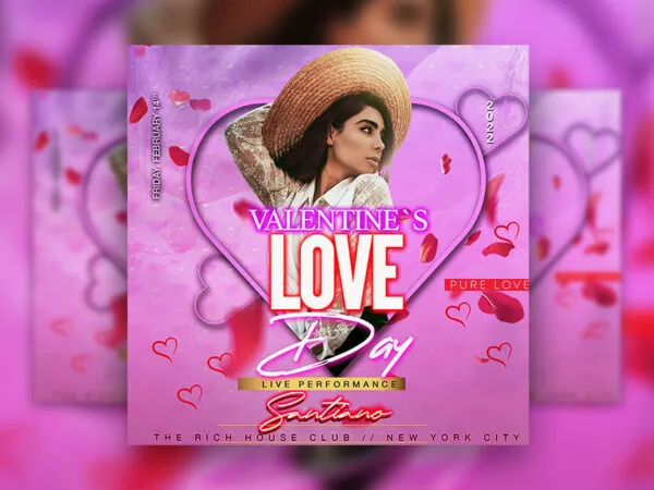 Pink and Purple Valentines Love Flyer Instagram Banner Template 1