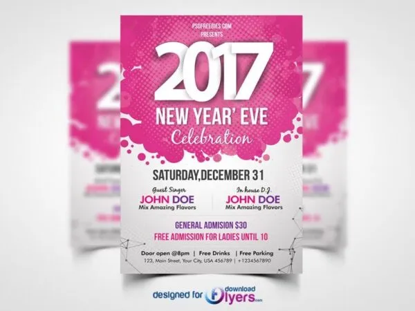Pink and White New Years Eve Party Flyer Template 1