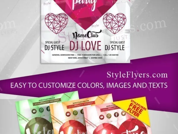 Pink and White Valentines Day Party Flyer Template 1