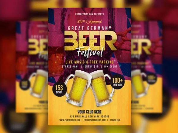 Pink and Yellow Beer Festival Flyer Template 1