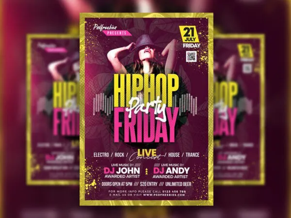 Pink and Yellow Hiphop Party Flyer Template 1