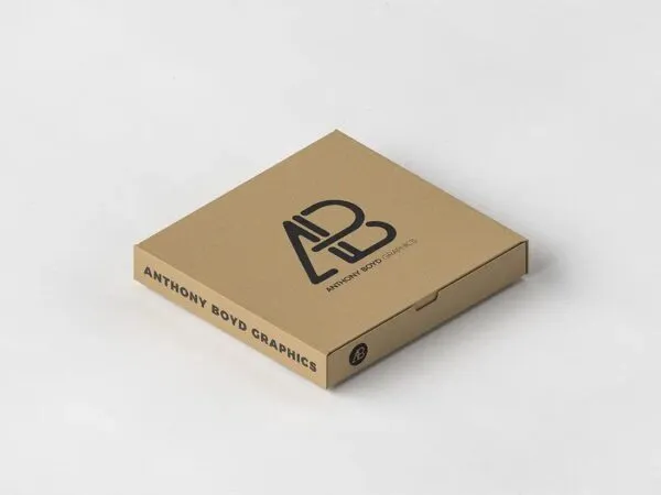 Pizza Box Packaging Carrying Logos on Surface and Two Sides Mockup 1