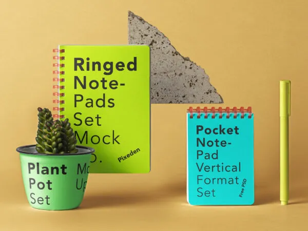 Plastic Comb Notepads Notebook with a Pen Mockup Set 1