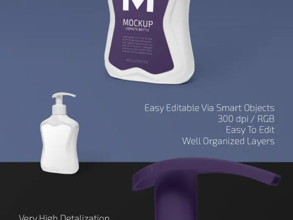 Plastic Cosmetic Pomp Top Bottle Mockup 1