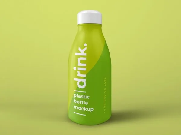Plastic Juice Bottle Standing in Perspective Mockup 1