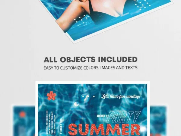 Playful Blue Summer Pool Party Flyer Template 1