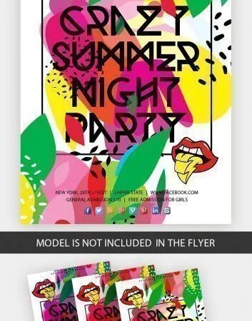 Playful Colorful Crazy Summer Night Party Flyer Template 1