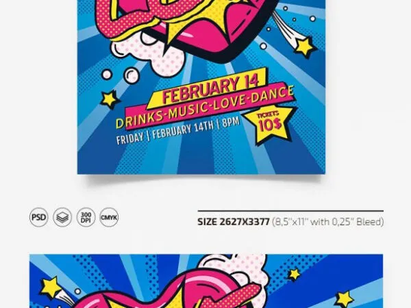 Playful Comical Valentines Party Flyer and Facebook Cover Templates 1