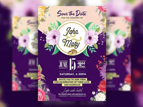 Playful Floral Wedding Invitation Card Template 1
