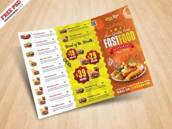 Playful Horizontal Fast Food Menu Flyer Template 1