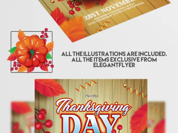 Playful Illustrated Thanksgiving Day Flyer Template 1