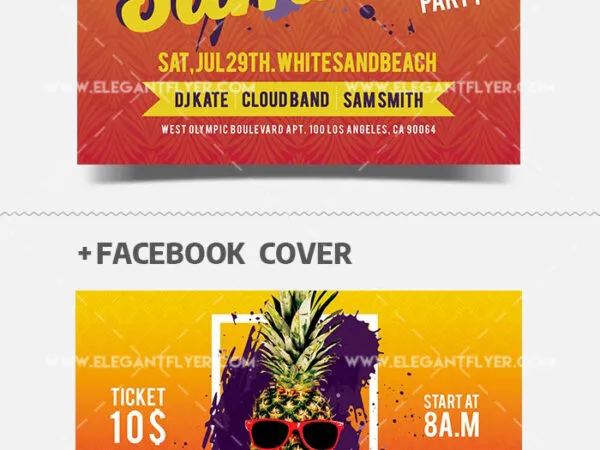 Playful Pattern Summer Party Flyer Template with a Facebook Cover 1