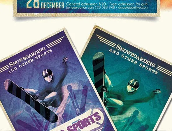 Playful Sports Snowboarding Flyer Template and Facebook Cover 1
