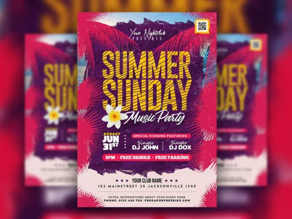 Playful Tropical Sunday Summer Party Flyer Template 1