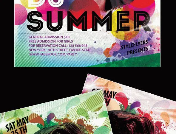 Playful Watercolor DJ Summer Party Event Flyer Template 1