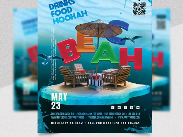 Playful and Colorful Beach Party Flyer Template 1