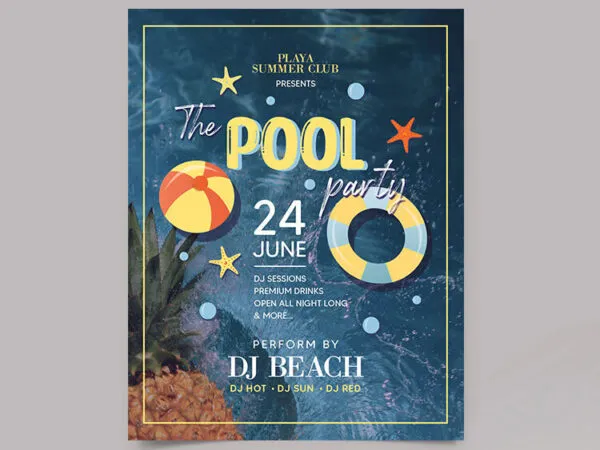 Playful and Funky Pool Party Flyer Template 1